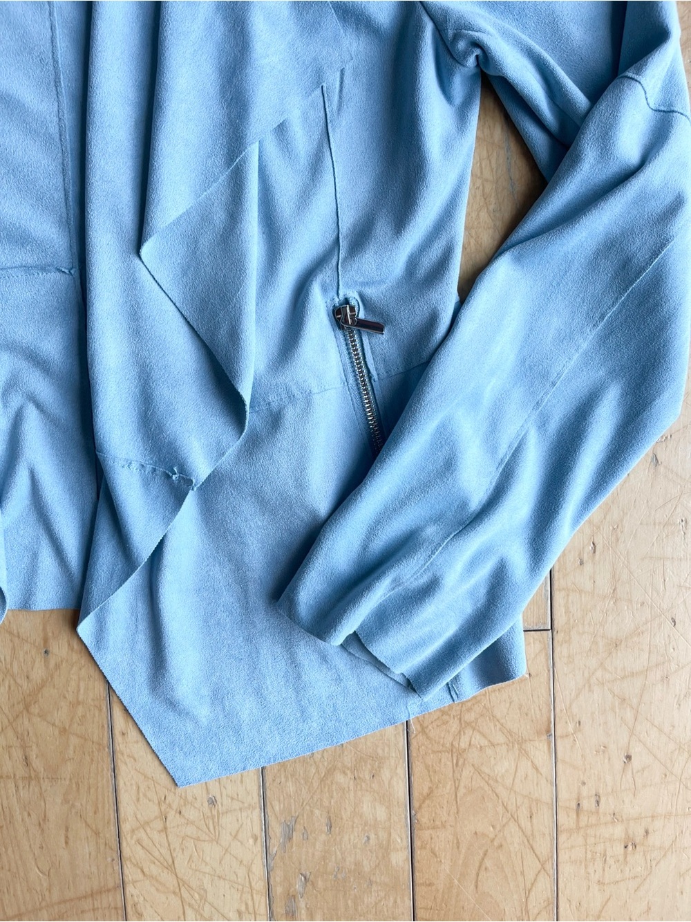 Bagatelle Soft Blue Suede Feel Draped Open Blazer Cardigan Size Small - Picture 2 of 9
